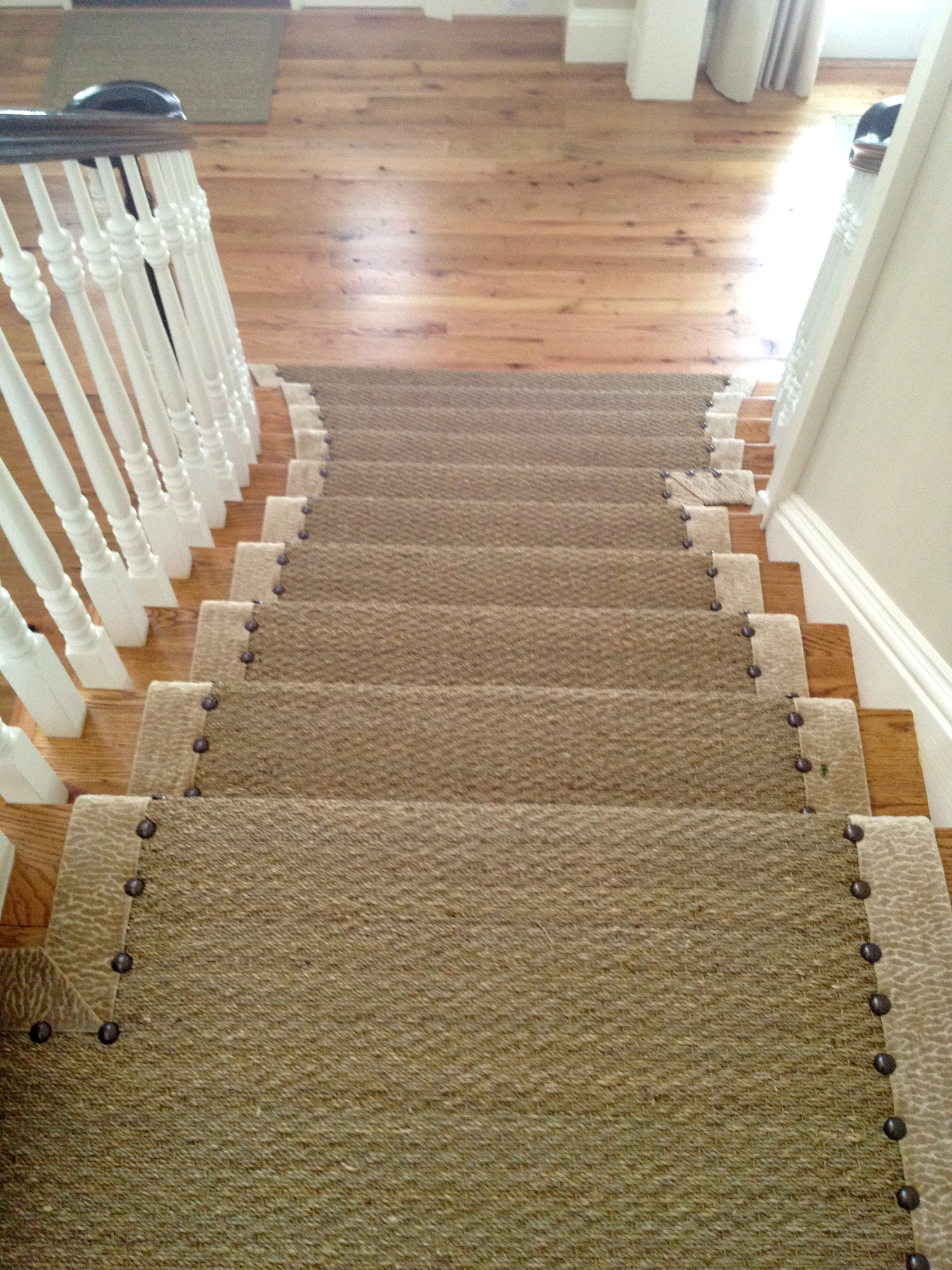 Seagrass Stair Carpet with Oil Rubbed Bronze Nail Heads