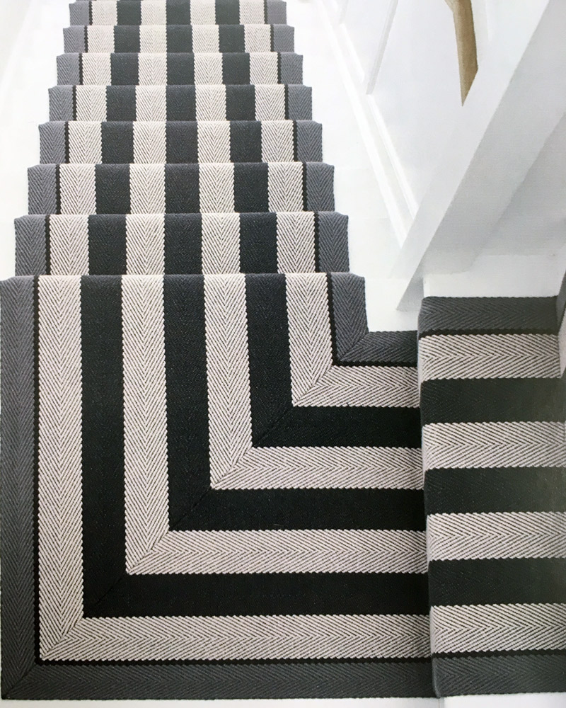 Modern Residential Carpet Runner Staircase Black and White Stripe