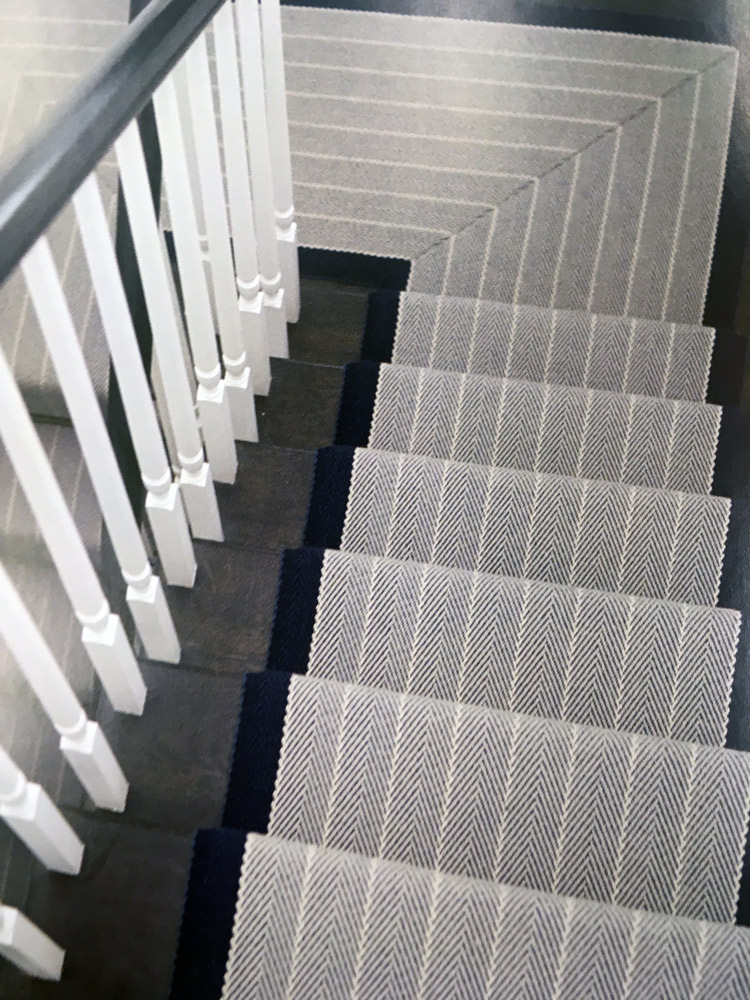 Modern Striped Staircase Rug Black White Grey