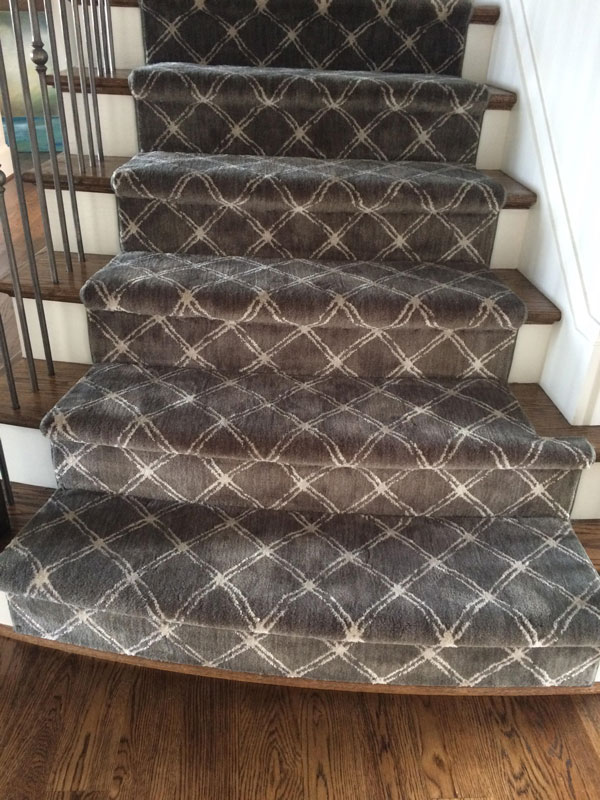 Close up detail of Patterned Grey and White Stair Runner