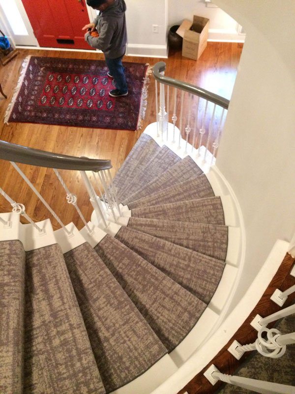 Abstract Gray Carpet on Curved Steps by Farsh