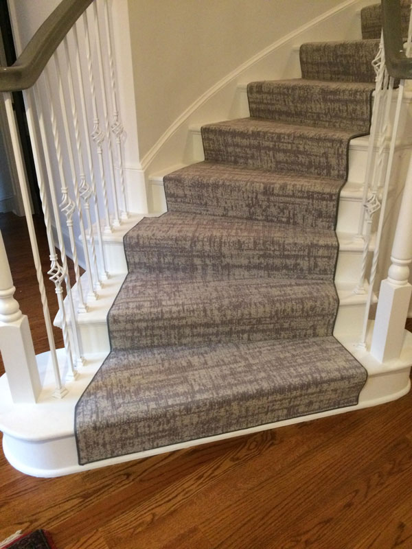 Beautiful Grey Abstract Patterned Runner on Curved Stairs