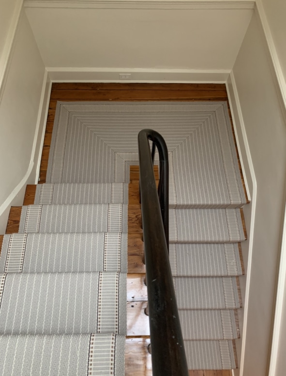 Grey Striped Carpeted Stair Runner by Farsh Carpets & Rugs